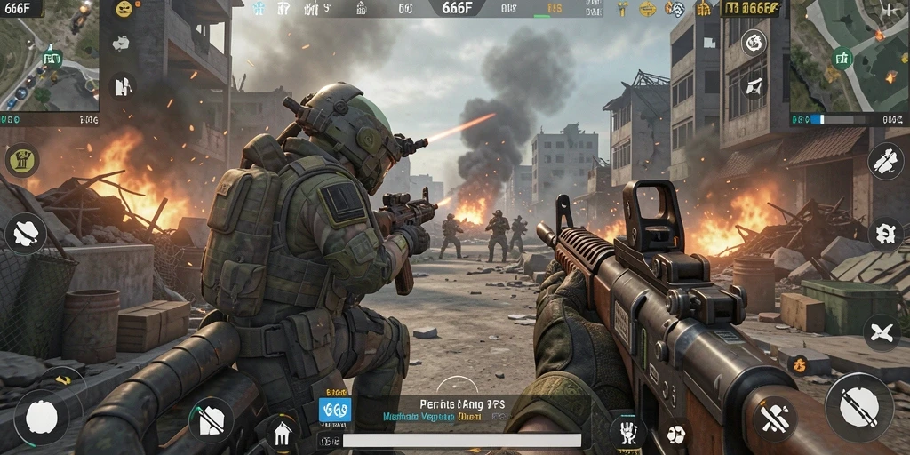 Tampilan gameplay intens dalam 666F dengan aksi tembak-menembak yang mendebarkan.