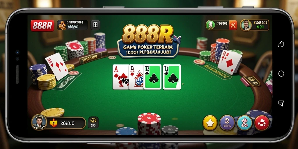 Tampilan seru gameplay Poker di 888R dengan pemain aktif.