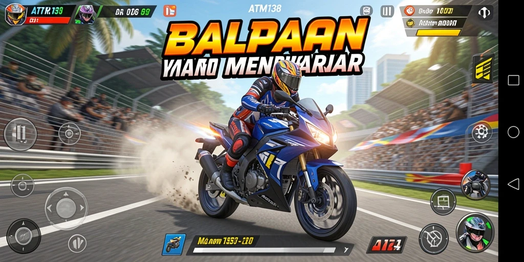 Tampilan menarik dari gameplay ATM138 dengan balapan motor yang cepat.