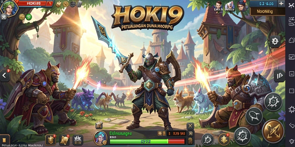 Screenshot gameplay HOKI9 menampilkan pertarungan epik dalam dunia fantasi.