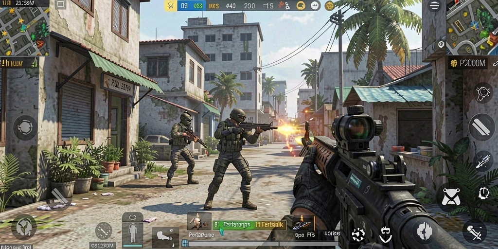 Tampilan gameplay yang seru di P200M, aksi tembak-menembak mendebarkan.