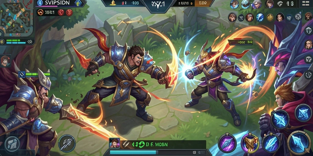 Tampilan menarik dari gameplay pertarungan MOBA di SVIPSIDN.