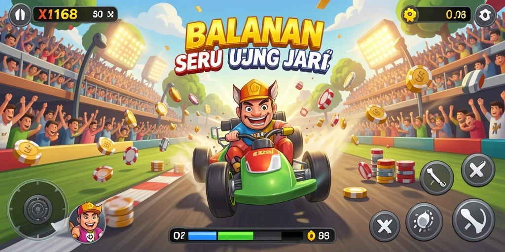 Screenshot gameplay X168 yang menunjukkan balapan seru di jalanan.